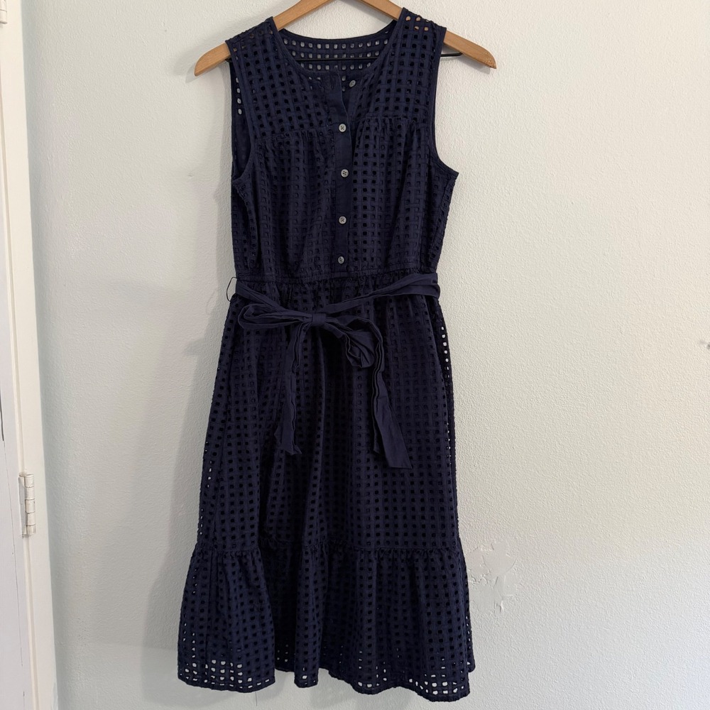 J. Crew Black Label - Navy Eyelet Fit and Flare Sleeveless‎ Dress